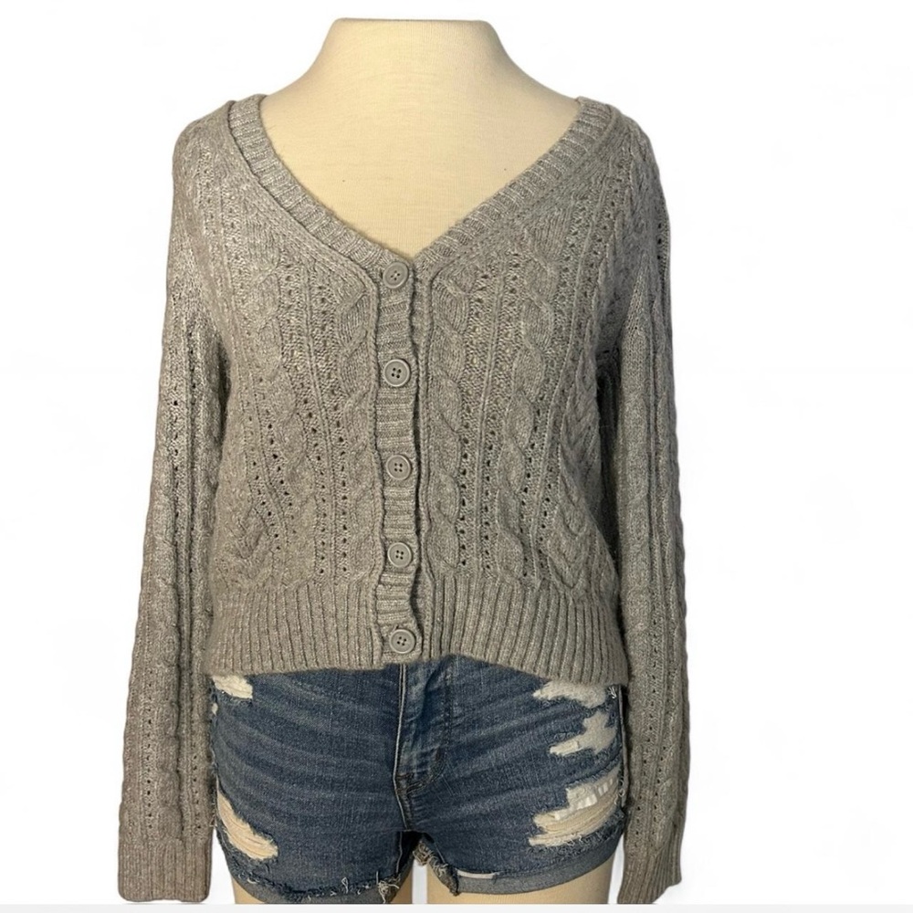 American Eagle Outfitters Gray Cable Knit Cardigan
